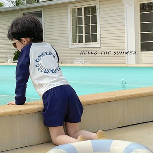 新款 防w晒速干游泳衣中小童学生洋气度假泳 儿童泳衣男童分体长袖