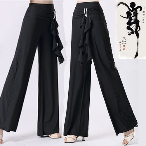 广场舞服装交谊跳舞裤女拉丁舞蹈裤练功长裤子大T脚裤演出微喇叭
