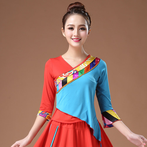 鱼尾广场舞服装新l款女中袖民族风舞蹈上衣团体跳舞表演舞台演出