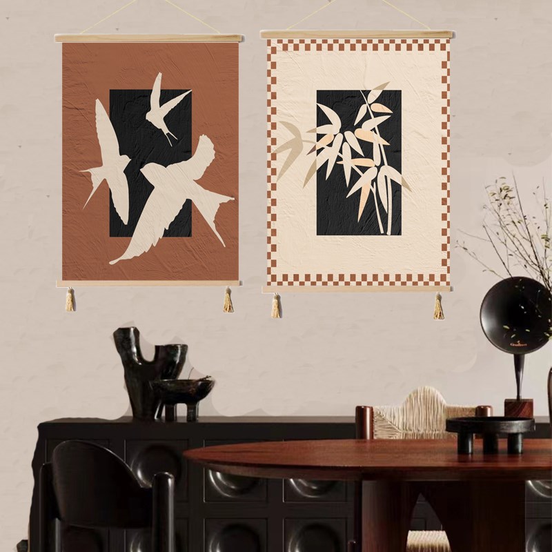 墨竹飞燕美德拉中古风客厅装饰画卧室餐厅玄关复古法式挂画遮挡画