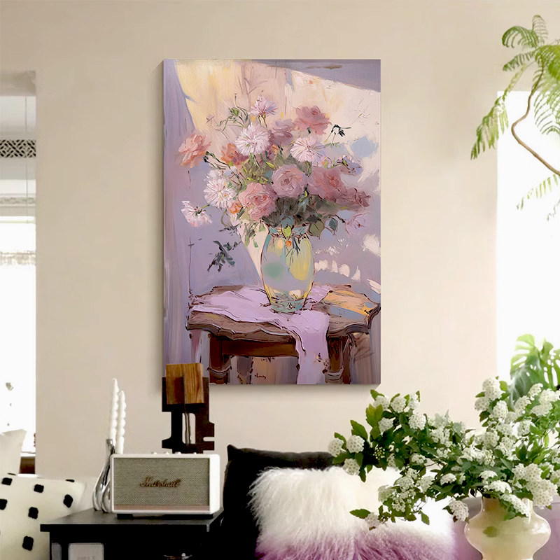 椿黛漫漫卉油画饰画轻法式客厅饭厅挂画光影艺术卧室壁画