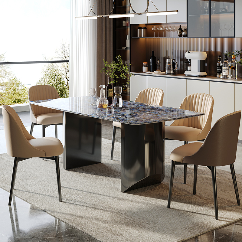 22新款超晶石餐桌椅现代高端天然大理石奢石长方形饭桌