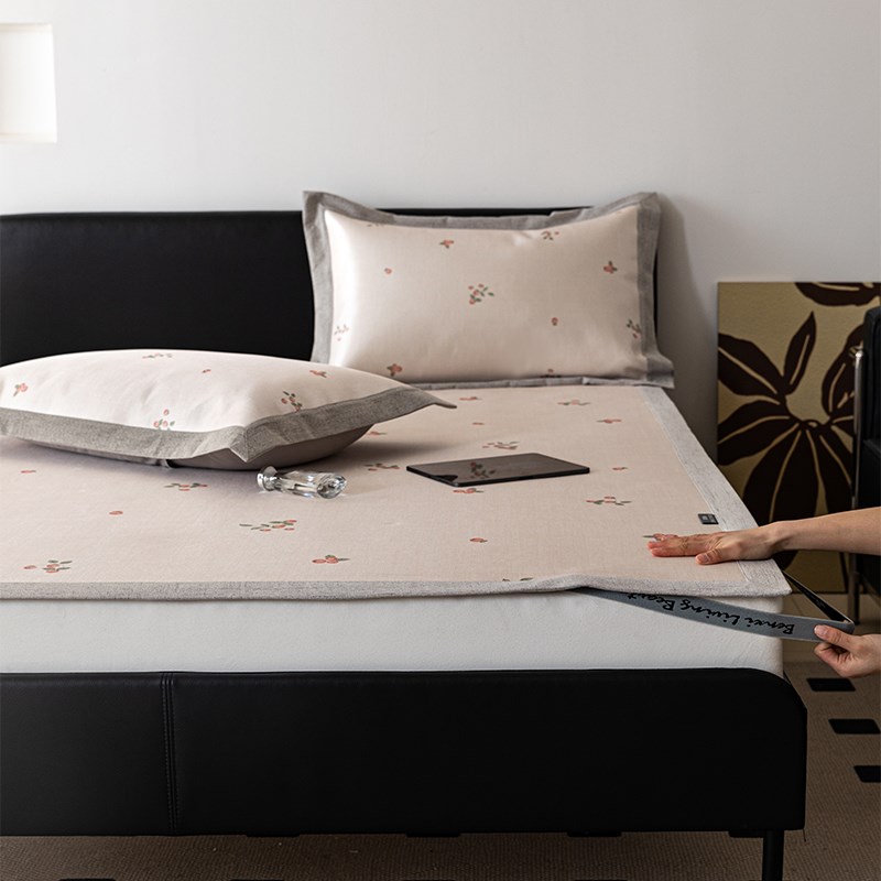 in风印花夏季凉感冰丝凉席三件水洗床笠款人空调软席