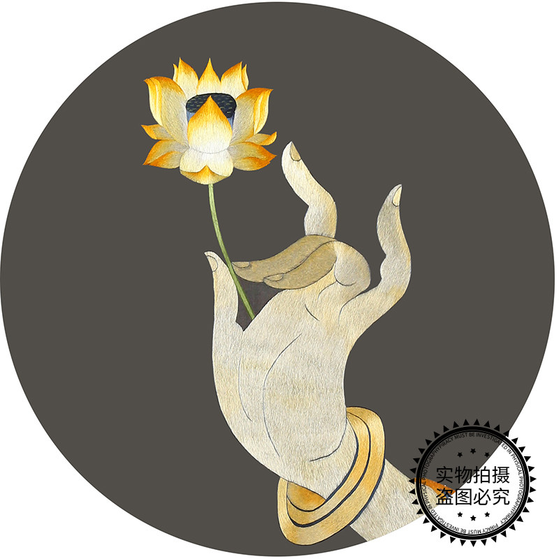 画面饱满)苏绣刺绣佛手荷苏绣材料包自绣送教程