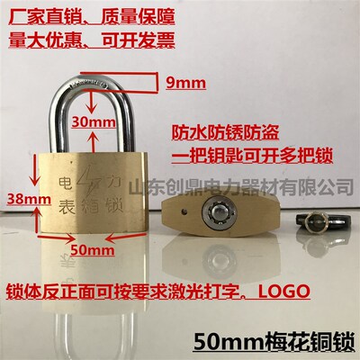 电力表箱锁 通开铜挂锁50mm梅花铜锁箱变锁通用锁一把通锁 电力锁