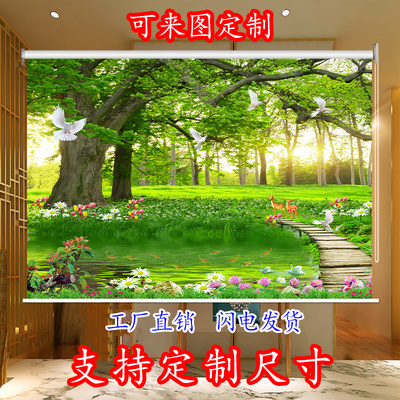 定制海景画卷帘办公室客厅厨房卫生间遮光隔热上下升降卷拉式窗帘
