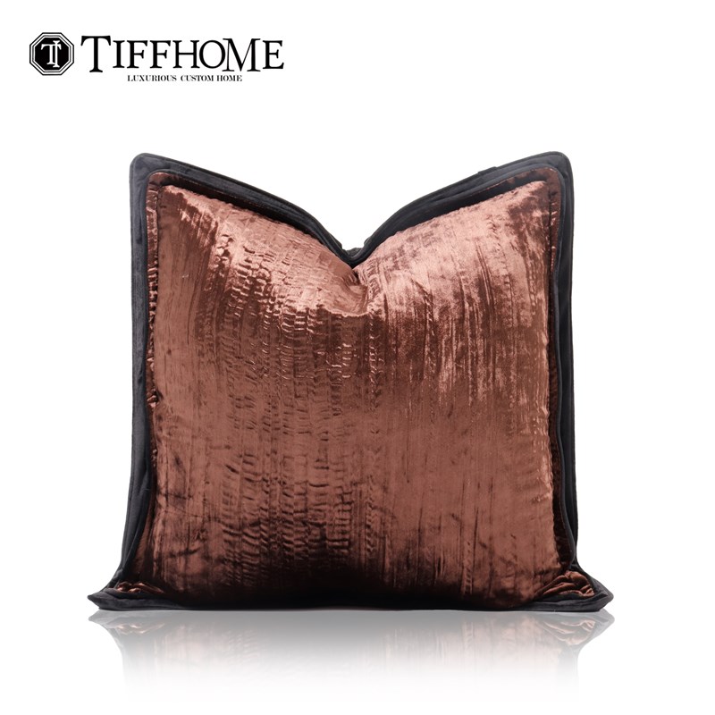 中古风样板间家用丝绒米色飞边压皱抱枕客厅沙发装饰腰枕靠枕