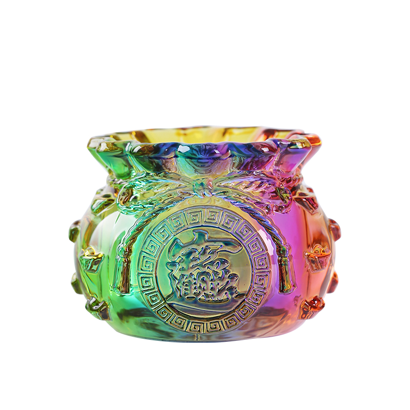 黄水晶钱袋子聚宝盆招琉璃元宝财聚财家居摆设业乔迁送礼品