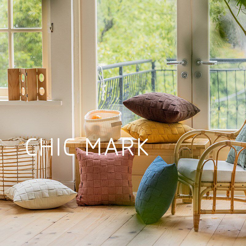 抱枕纯色编织枕民宿百搭沙发靠枕靠背腰枕飘窗床上靠in风