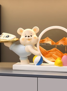 可爱熊流沙画摆件高级感客厅轻奢玄关酒柜装饰品乔迁之喜搬家礼物