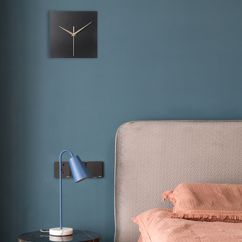 简约扫秒现代客厅方形黑色挂钟支架台面时钟