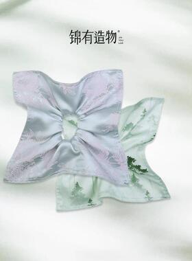 6A级桑蚕丝中式真丝提花罗缎方巾发圈巨好看头绳四角方形风车发绳