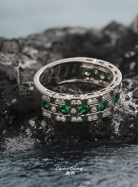 迷宫满钻皓石戒指男欧美潮流个性设计高级感精致指环女时尚饰品