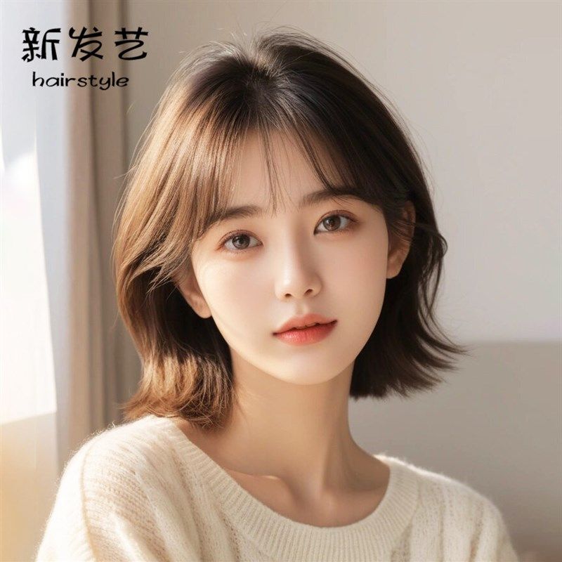 假发短发女真发全头套全真人发新款韩式网红自然修颜短卷发全头套