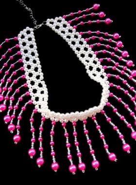 欧美夸张仿珍珠流苏项链女脖子饰品奢华小众设计锁骨链毛衣颈脖链