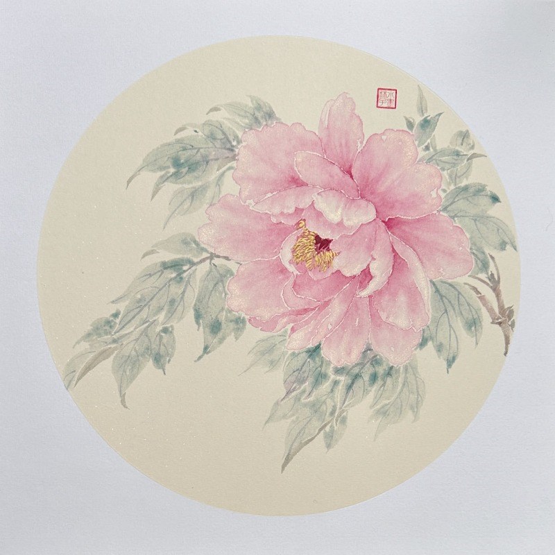 水墨林子【没骨课程纸】纯圆形状20cm30cm手工珠光云母画片国画卡