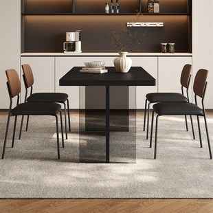 黑色岩板餐桌 亚克力餐桌家用高级感透明长方形小户型2025年新款