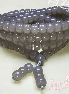 和田色玉烟紫色108颗珠子手链男女湖水绿羊脂色玉石佛珠转运手串