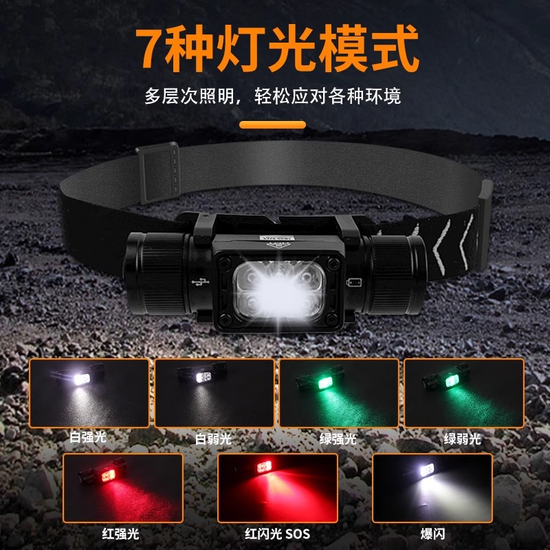 瀚狐3色头灯灯座红绿白光充电超亮头戴瀚弧翰狐户外夜钓登爬山