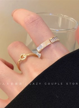 一眼爱上~简约时尚贝壳锆石设计感叠戴戒指女小众精致开口指环潮