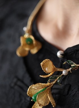 中式小众设计高级感金色花朵璎珞项圈优雅古风旗袍配饰脖链脖圈