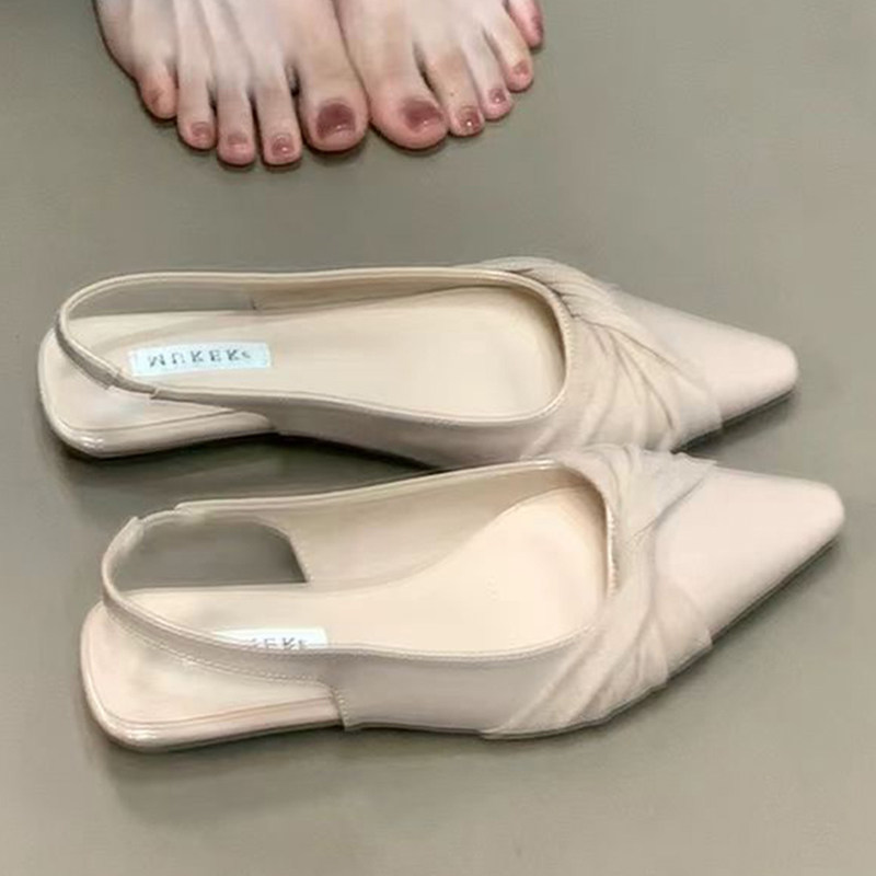 法式包头凉鞋女款2025新款夏季配裙子温柔平底坡跟小香风尖头单鞋