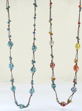 复古民族风陶瓷项链配饰女轻奢小众手工编织串珠毛衣链长款不掉色