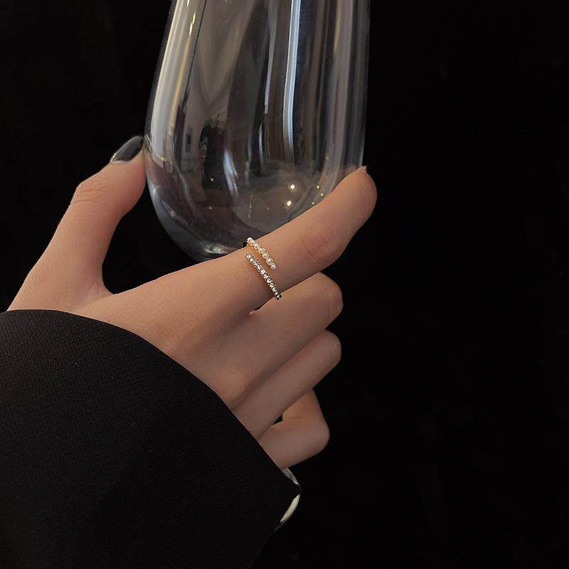 年新款潮珍珠戒指女小众高级感开口指环戒韩版时尚个性手饰品