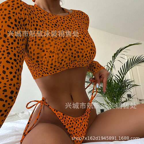 比基尼三件套长袖罩衫泳衣Bikini速卖通WISH亚马逊波点网纱性感