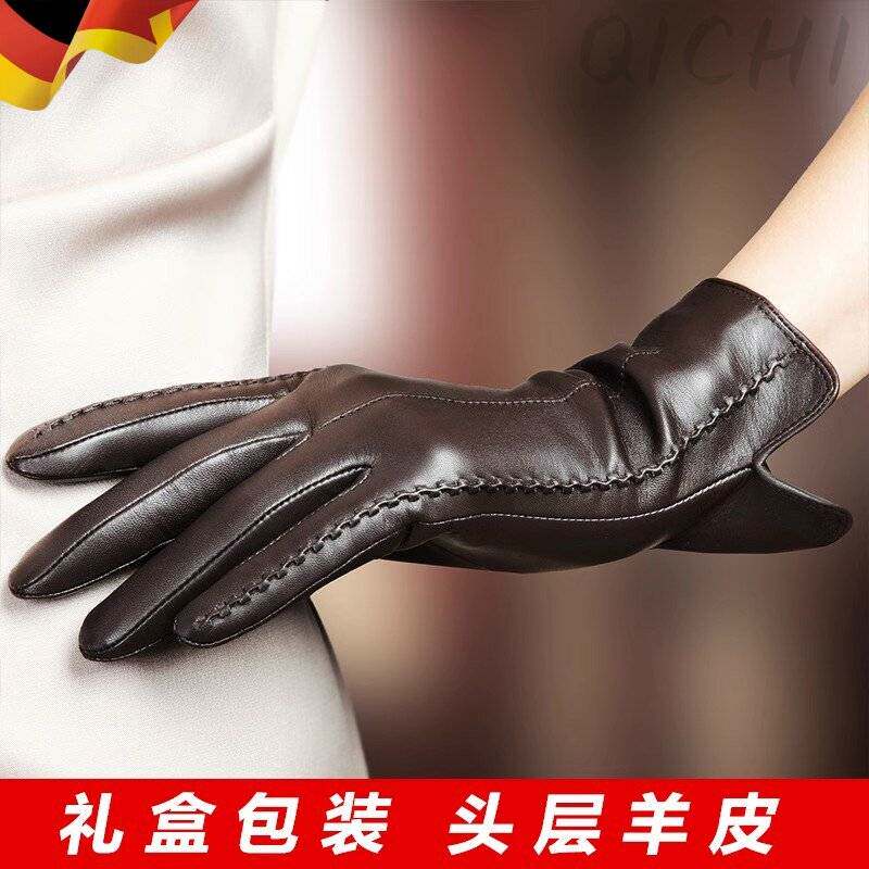 正品羊皮真皮手套女士冬季保暖加绒加厚机车开车防风单薄短款触屏