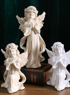 欧式复古天使摆件美式树脂石膏雕像雕塑小天使女孩桌面装饰品道具