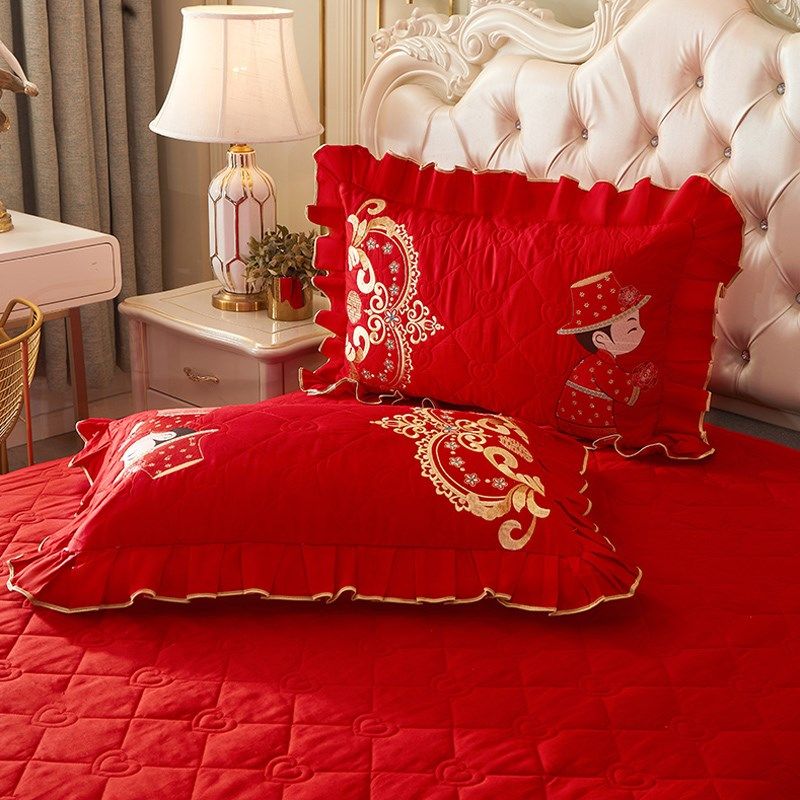 中式结婚庆全棉床n盖四件套高级感刺绣花被套大红床上用品,床上用品,婚庆床品套件,淘宝优惠券,粉丝福利购,淘宝优惠卷
