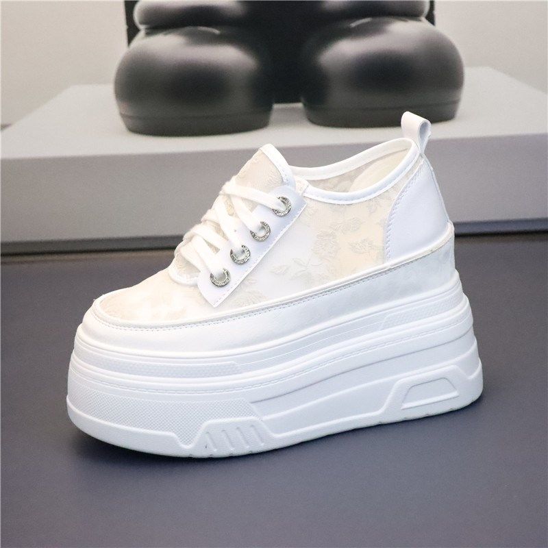 黑色超高跟12cm女鞋网纱v夏季新款内增高厚底休闲鞋百搭圆头系带,女鞋,帆布鞋,淘宝优惠券,粉丝福利购,淘宝优惠卷