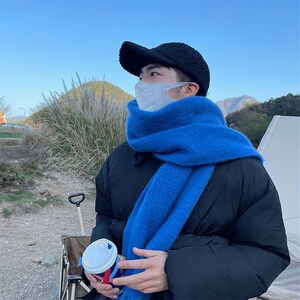 SUPERWZM显白克莱因蓝流苏围巾男E冬季加厚保暖学生围脖长款披肩