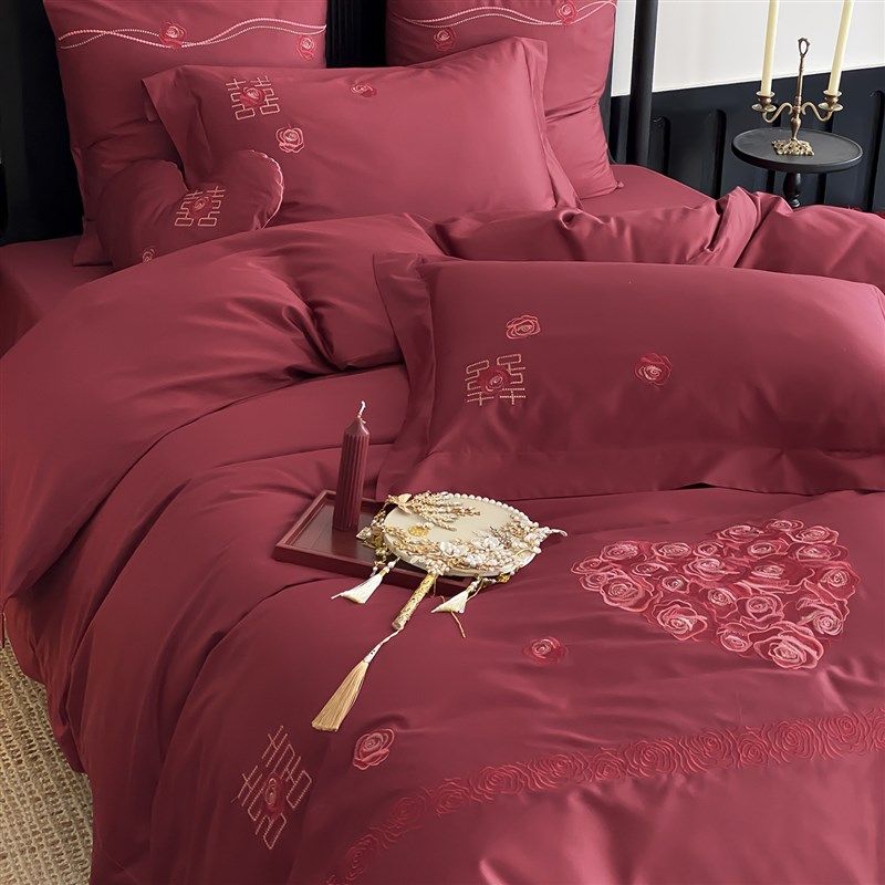 浪漫婚庆四件套红色玫瑰之恋全棉被套结婚用喜嫁婚Y房床上用品,床上用品,婚庆床品套件,淘宝优惠券,粉丝福利购,淘宝优惠卷