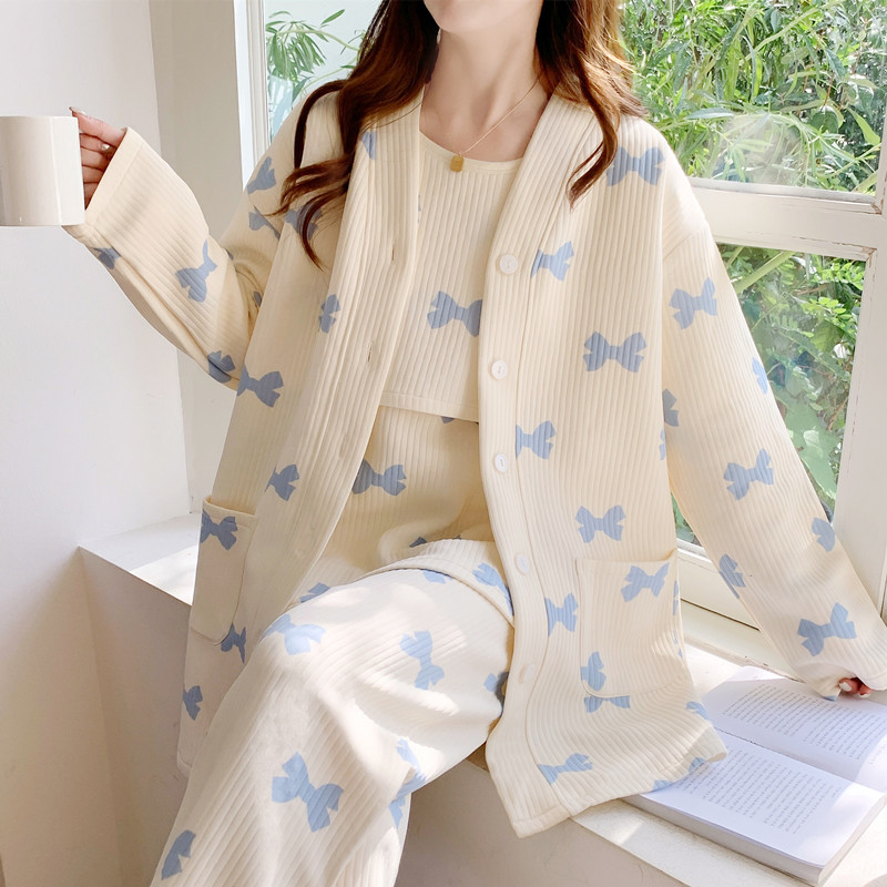 月子服产後冬季春秋纯棉夹棉三件套孕妇睡衣产妇哺乳11月份哺乳衣