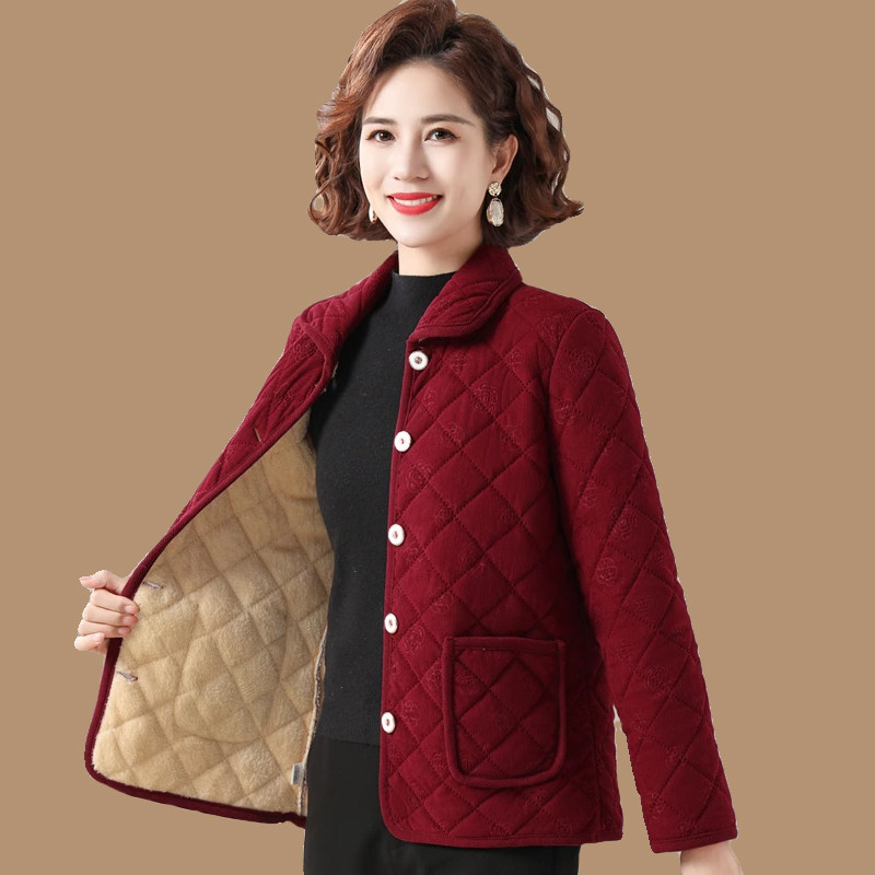 中老年女士轻薄款宽松小棉衣2024秋冬新款50岁妈妈装短款加绒棉袄