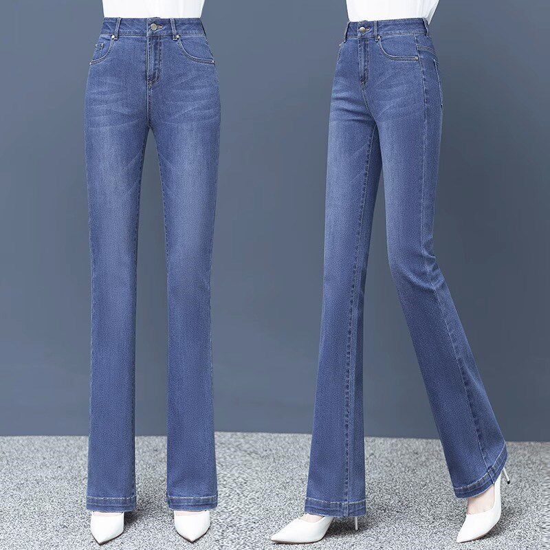 高腰修身微喇牛仔裤女2022年春夏季新款显瘦休闲直筒小喇叭长裤子