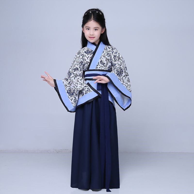 儿童汉服六一青花瓷小孩红楼梦贾母服老太太老爷爷夫子百姓演出服