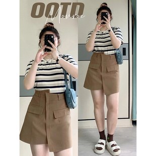 条纹t恤女夏纯棉宽松2023新款显瘦大码女装胖mm时髦学院风上衣潮