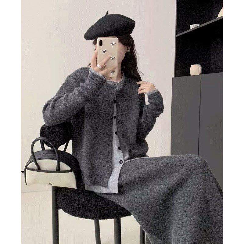 孕妇装秋装2024新款针织套装两件套开衫上衣中长款半身裙大码春秋