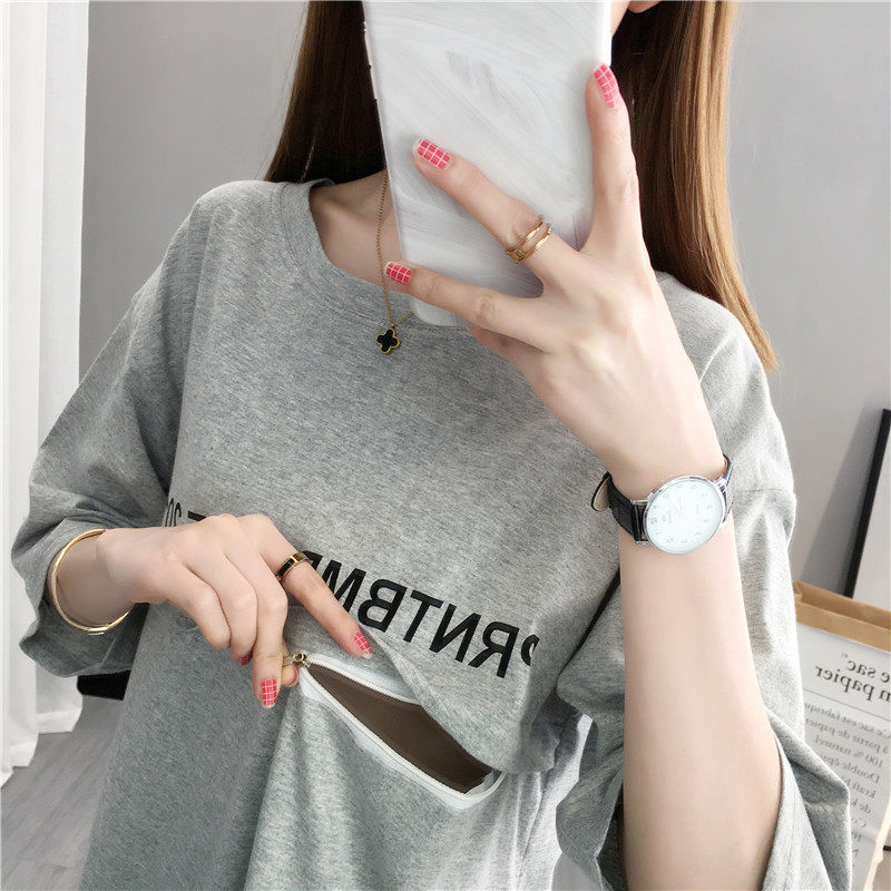 哺乳衣外出辣妈款纯棉夏装哺乳连衣裙中长款喂奶衣服夏季薄款裙子