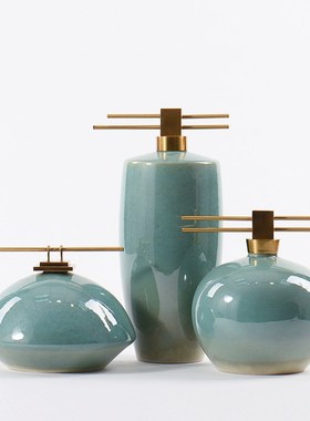 新中式陶瓷储物罐摆件提篮样板房办公桌书柜客厅玄关酒柜软装饰品