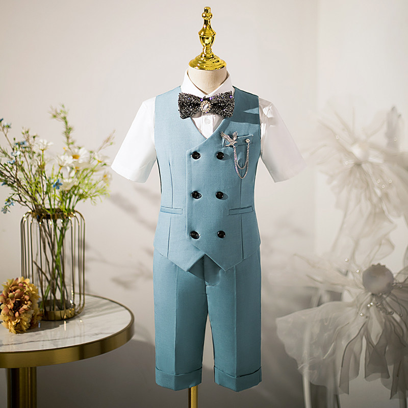 儿童西装马甲套装帅气男童马夹夏季生日主持人礼服花童钢琴演出服