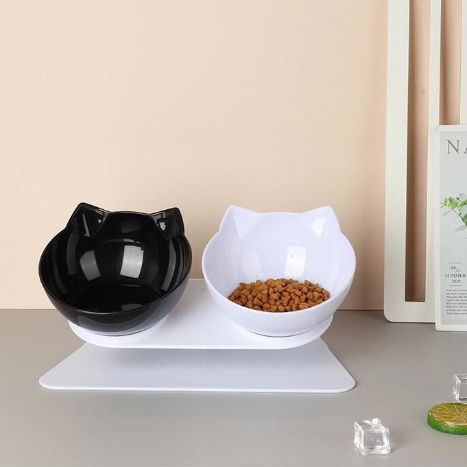 宠物碗猫碗防打翻斜口护颈碗双碗塑料固定猫盆猫咪碗猫食碗猫饭碗