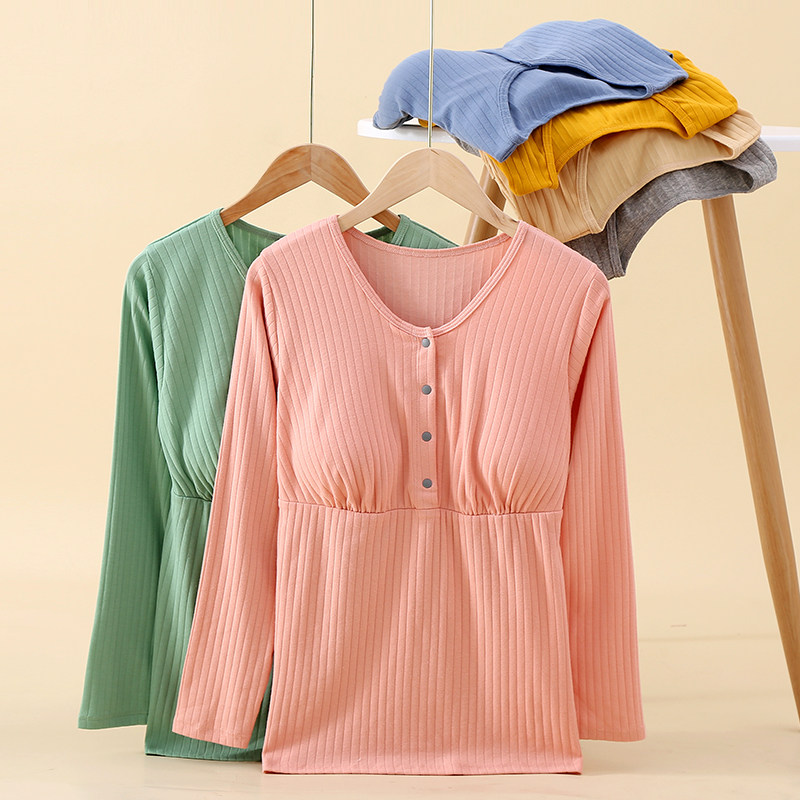 带胸垫睡衣哺乳纯棉春秋长袖产后产前外出孕妇裤喂奶衣月子服套装