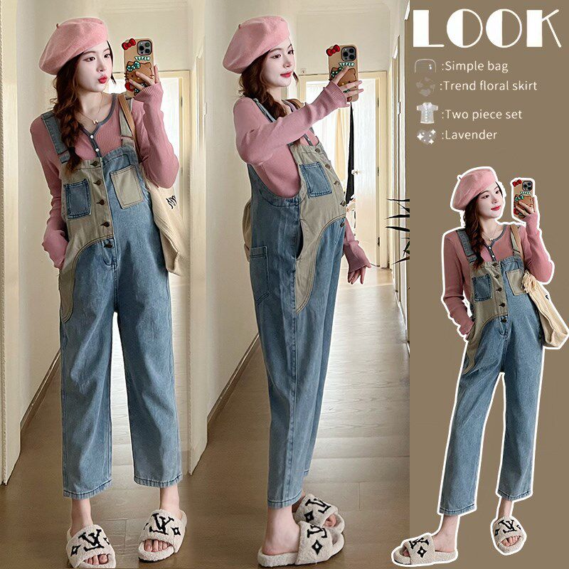 孕妇春装套装2024新款春款打底衫时尚牛仔宽松背带裤洋气时髦冬装,孕妇装/孕产妇用品/营养,套装,淘宝优惠券,粉丝福利购,淘宝优惠卷