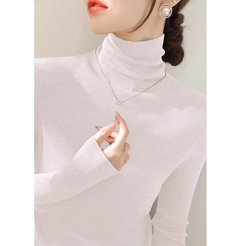 高领毛衣女秋冬高级感黑色打底衫洋气内搭配大衣堆堆领针织衫上衣