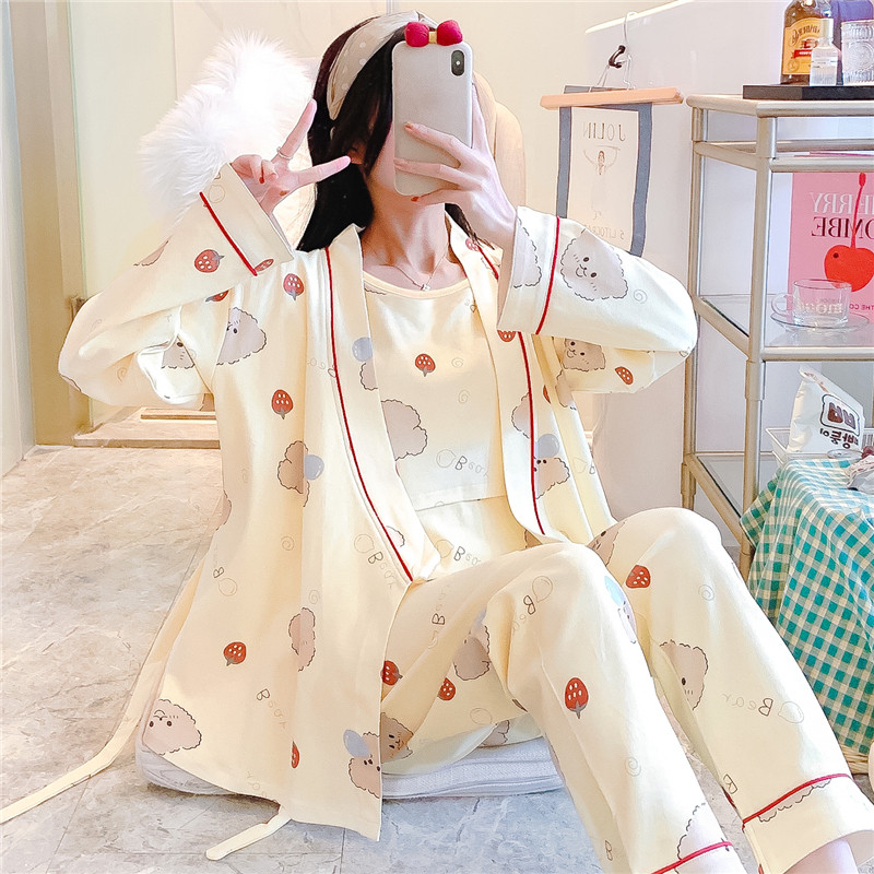 月子服春秋款孕妇产后睡衣套装女三件套夏季待产哺乳家居服怀孕期
