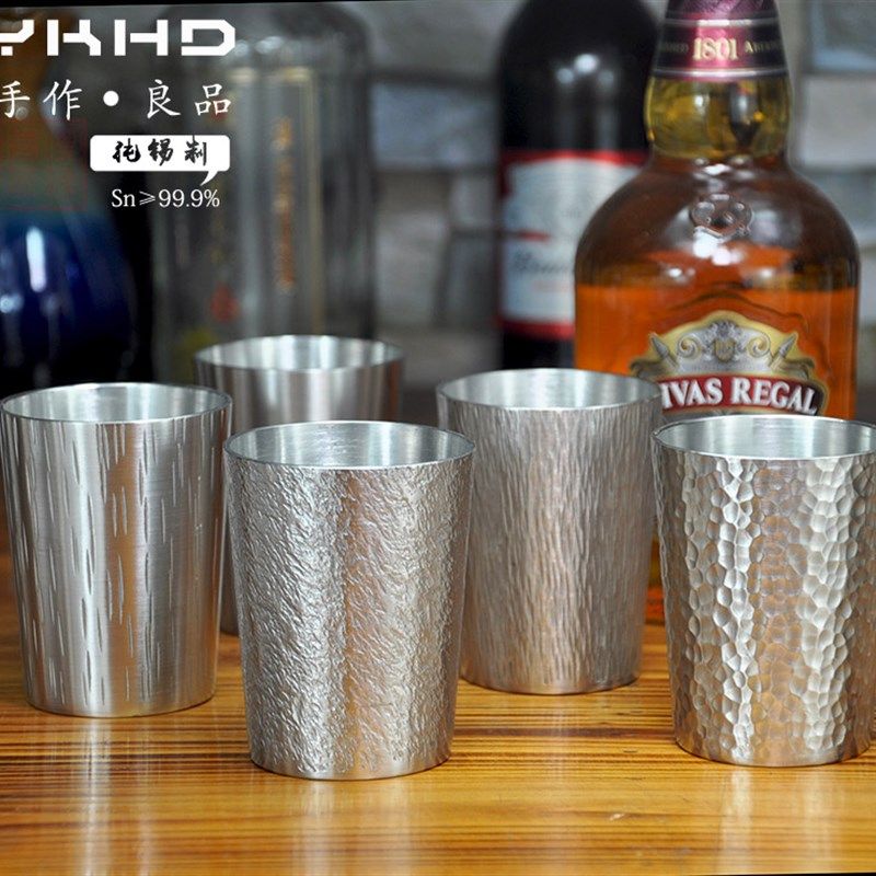 汉达999纯锡酒杯白酒杯一口杯2两半全手工锤纹家用日式锡器酒具